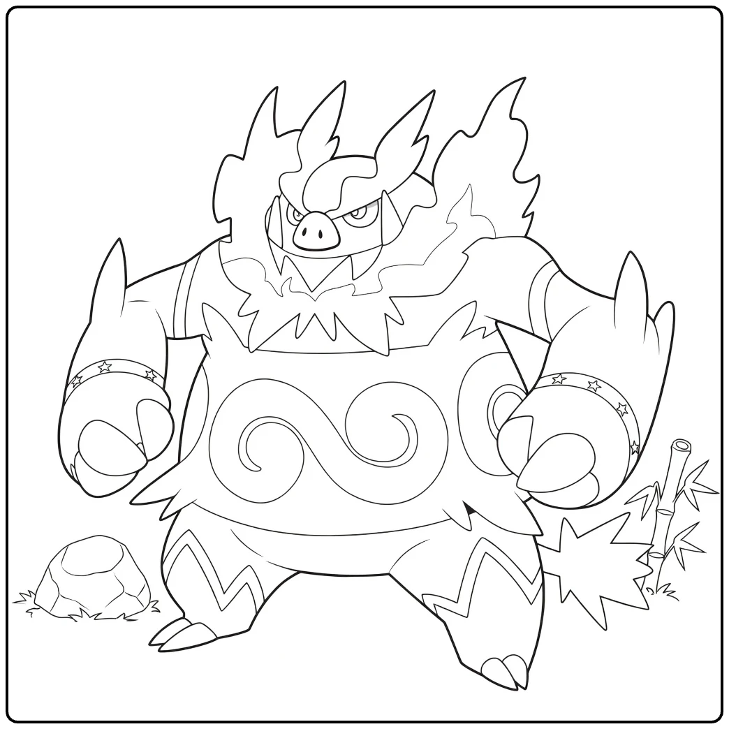 Emboar for Kids Angry Pig Pokemon coloring page