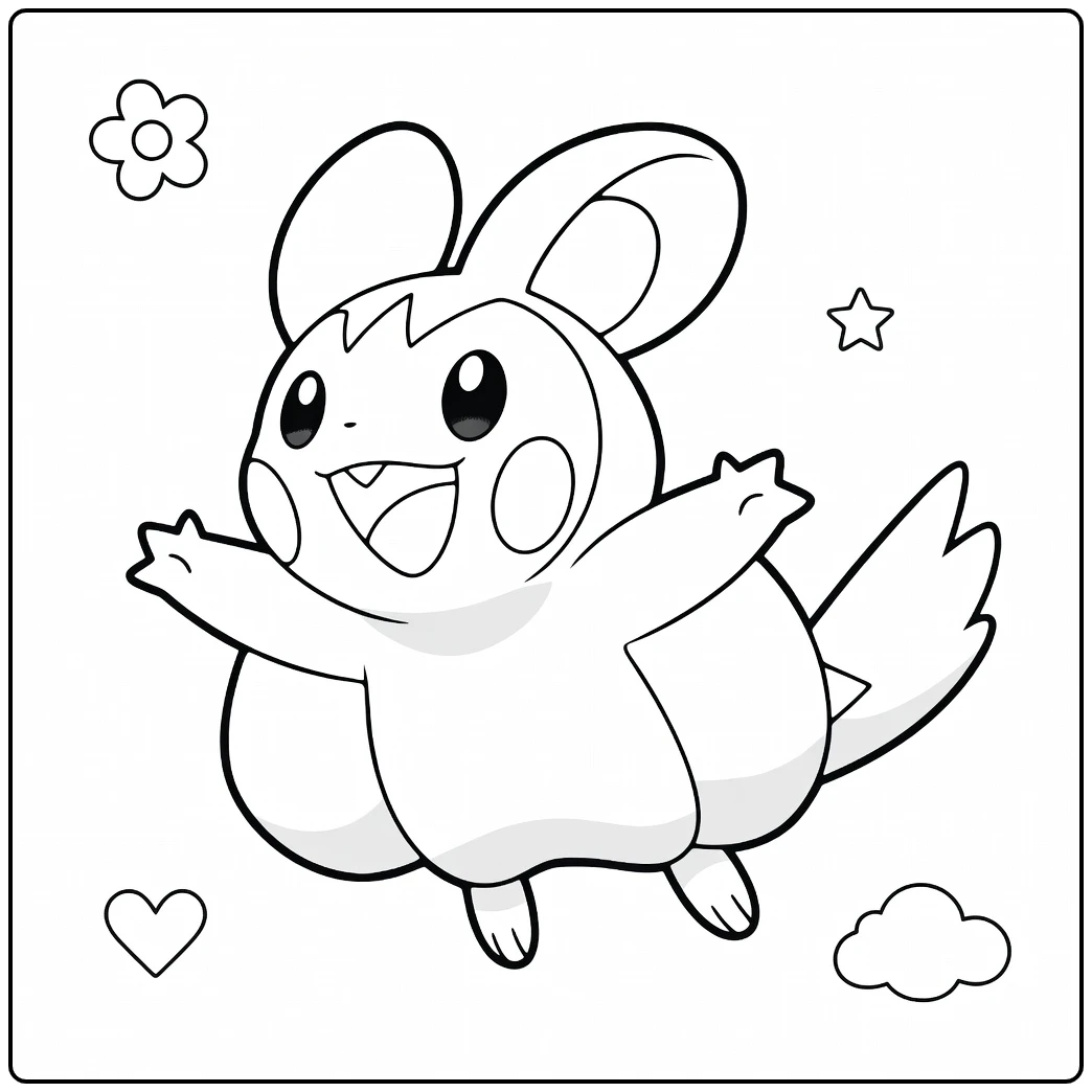 Emolga Cheerful Flying Pokemon coloring page