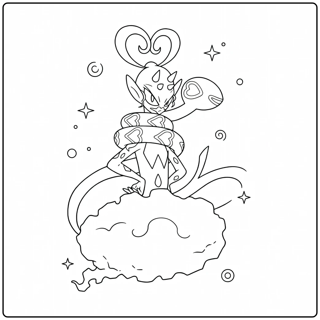 Enamorus Incarnate Forme on Magical Cloud with Stars coloring page
