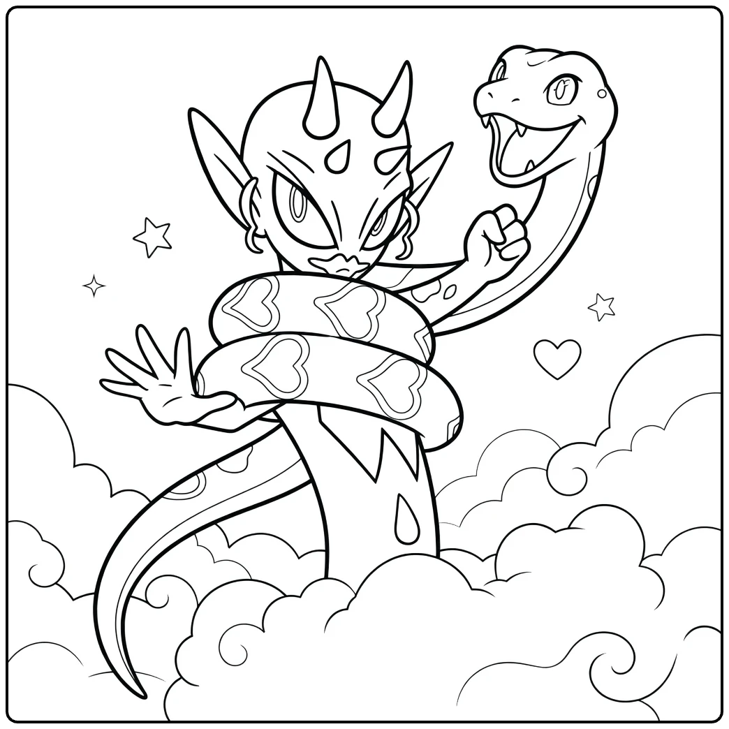 Enamorus Fairy with Serpent and Stars coloring page