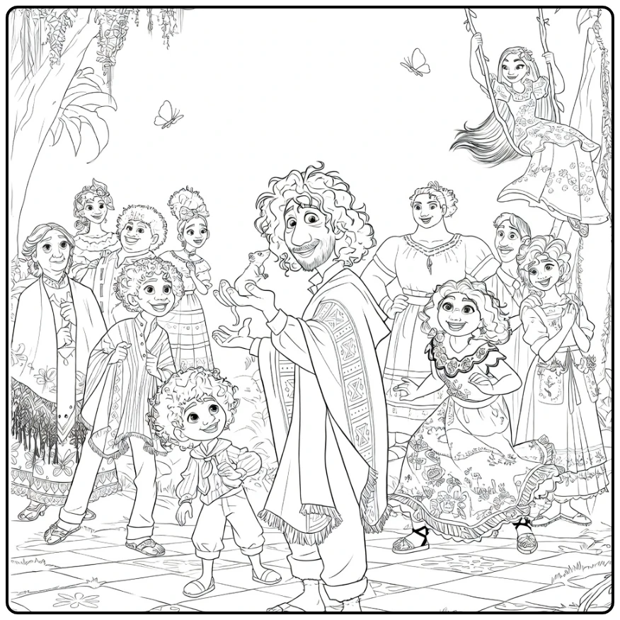 Encanto Man Holding Animal Family Looking Toward coloring page