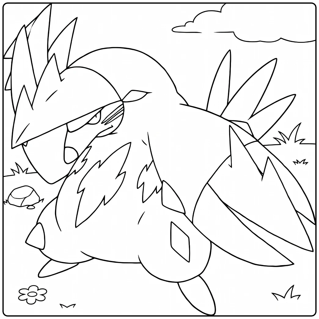 Excadrill Claws and Flowers coloring page