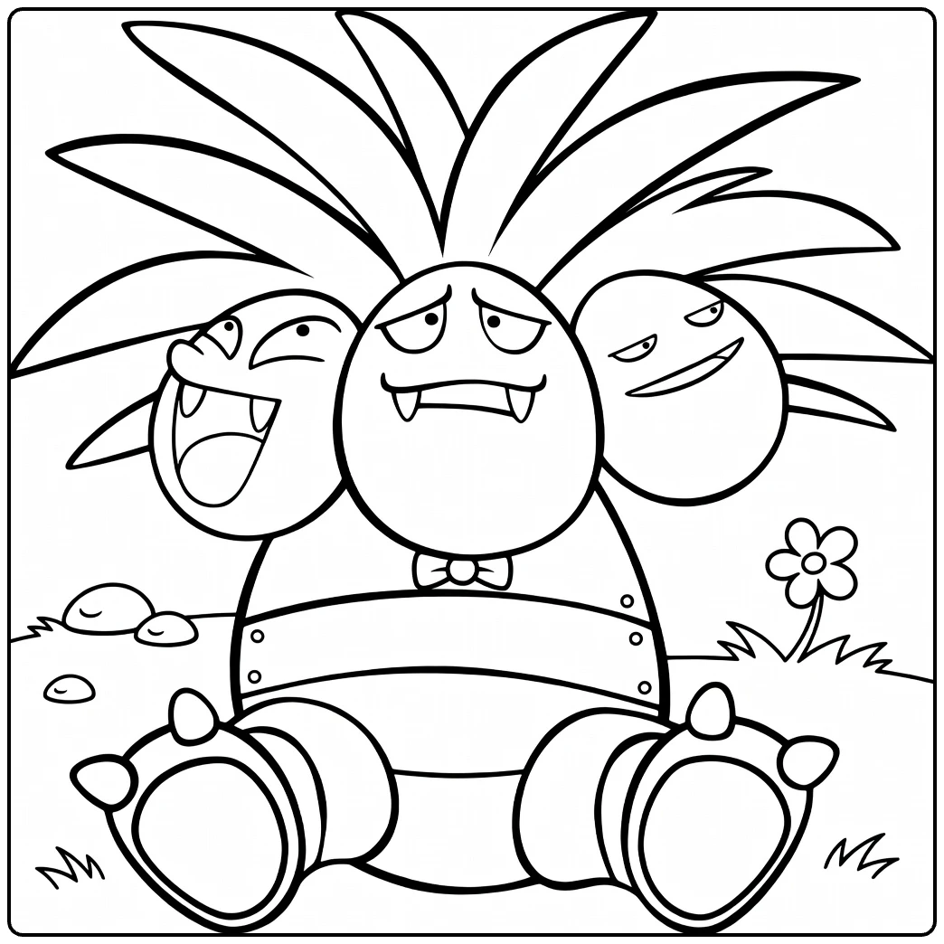 exeggutor coloring page Pokemon zittend with strik and flowers