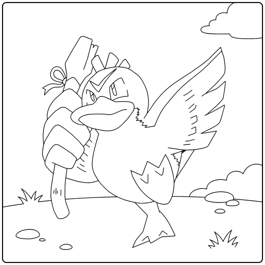 farfetchd in Felle Strijdpose with Wapen coloring page