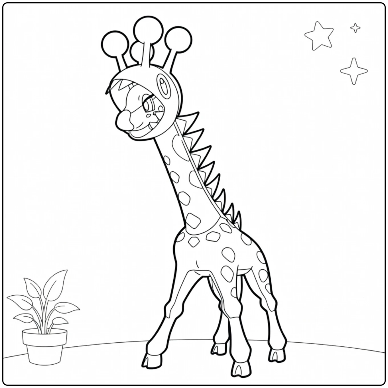 farigiraf coloring page of smiling giraf with plant