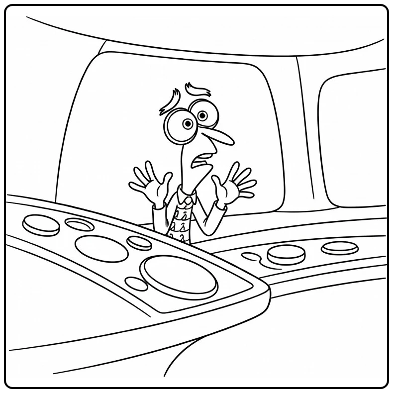 fear Inside Out Nervously at Headquarters Console coloring page