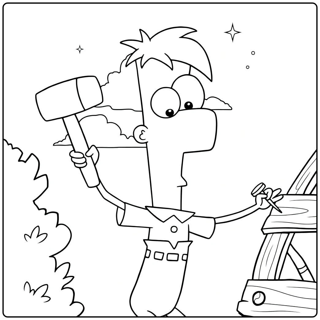 ferb Ferb Als Bouwer with Gereedschap coloring page