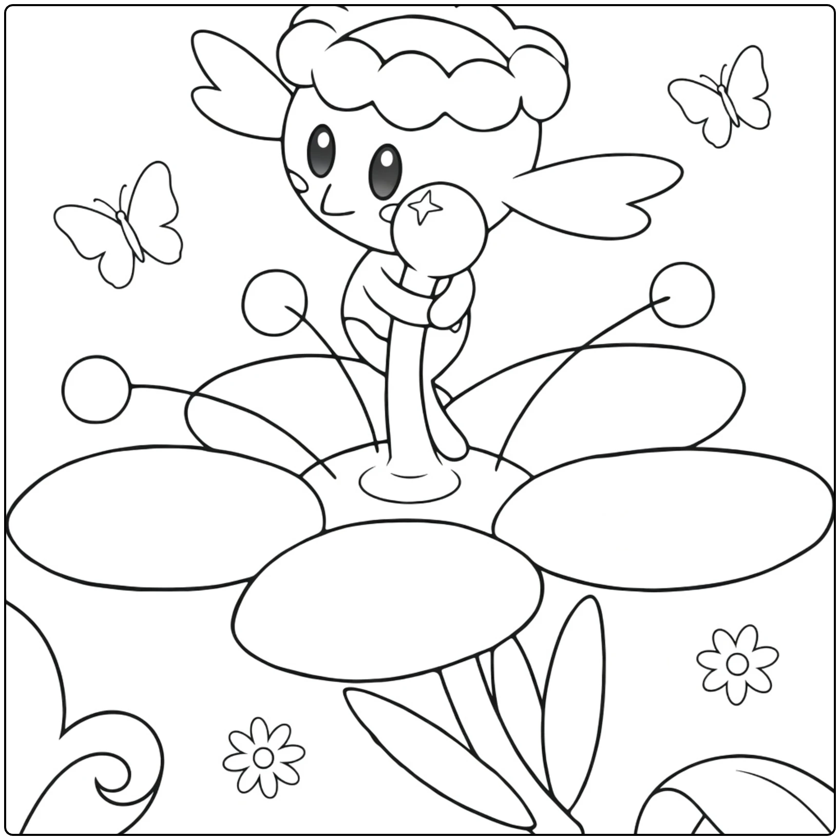 Flabb Pokemon with Berry and Flowers coloring page