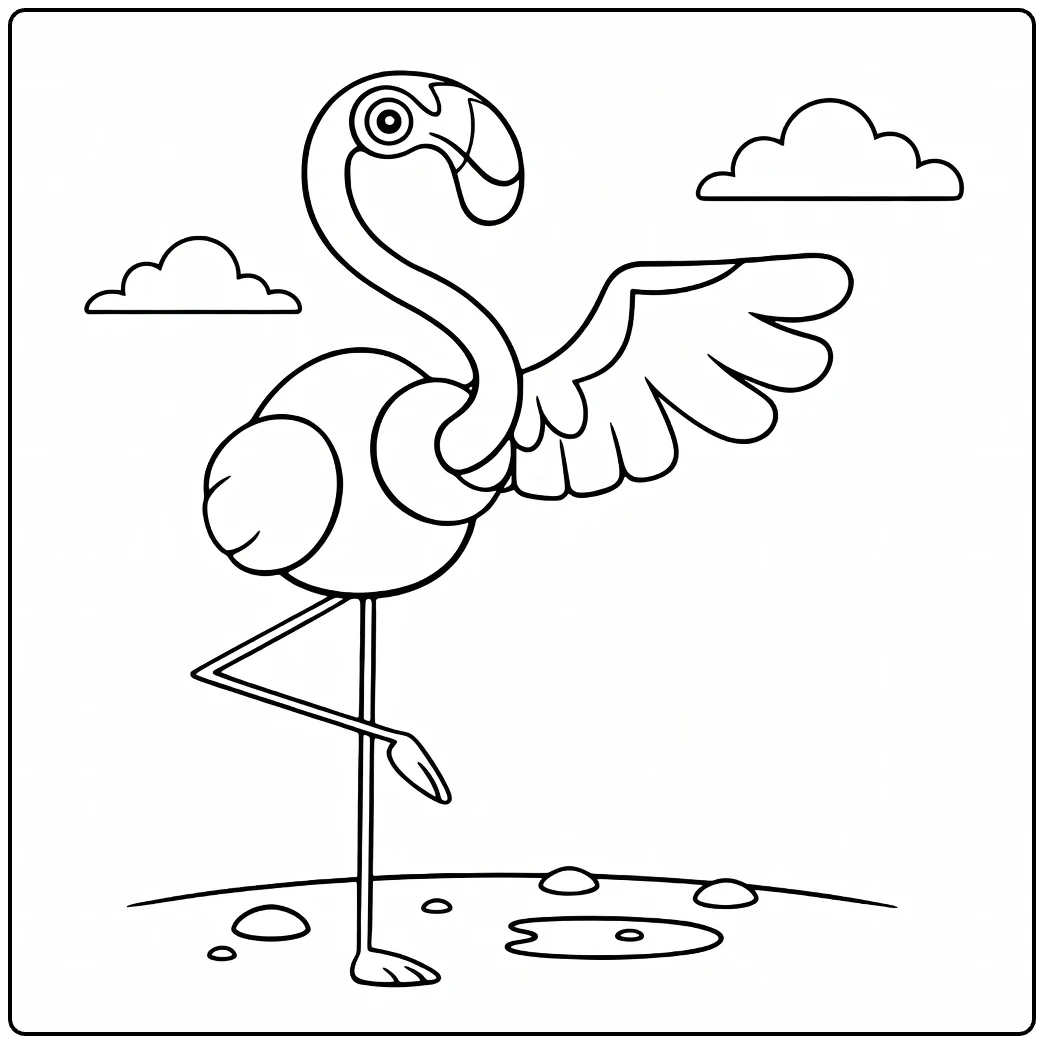 Flamigo Standing Flamingo with Wing coloring page
