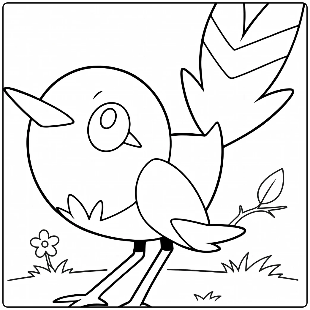 Fletchling Fun Bird in Grass with Twig coloring page