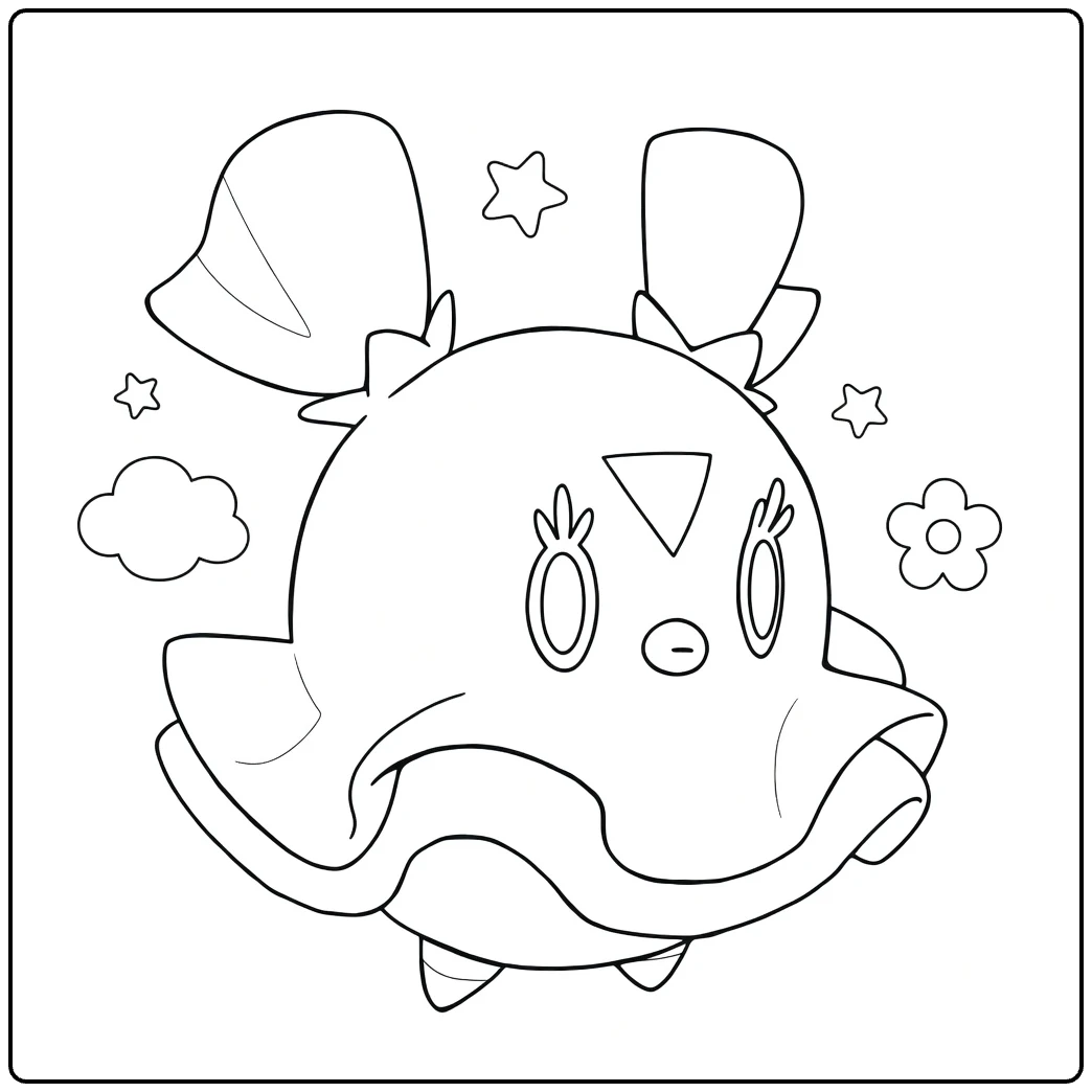 flittle coloring page of fun fee with clouds and flowers