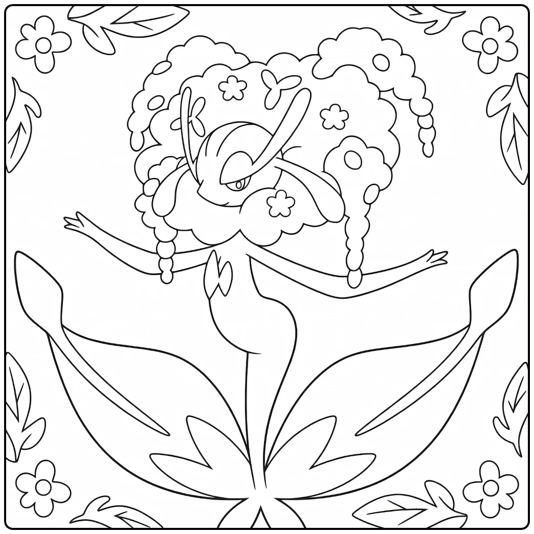 Florges Dancing Fairy in Sea of Flowers coloring page