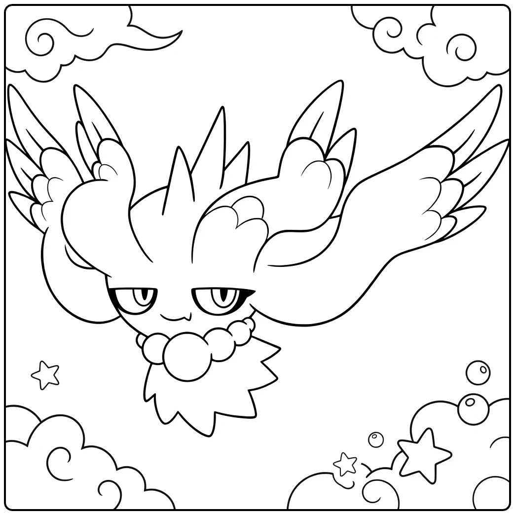 Flutter Mane in Flight with Stars coloring page