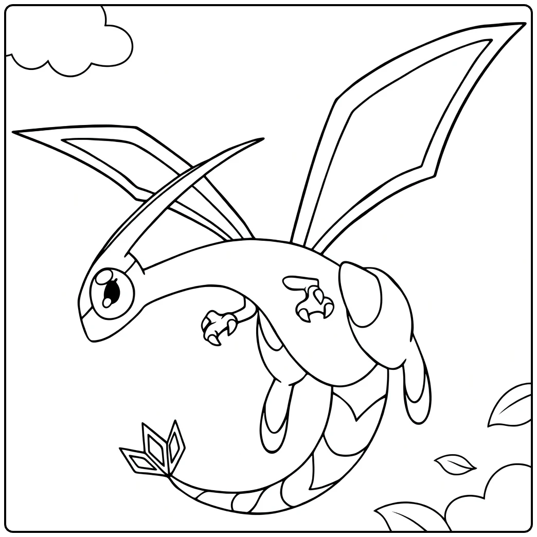 flygon coloring page in dynamische vlucht with clouds