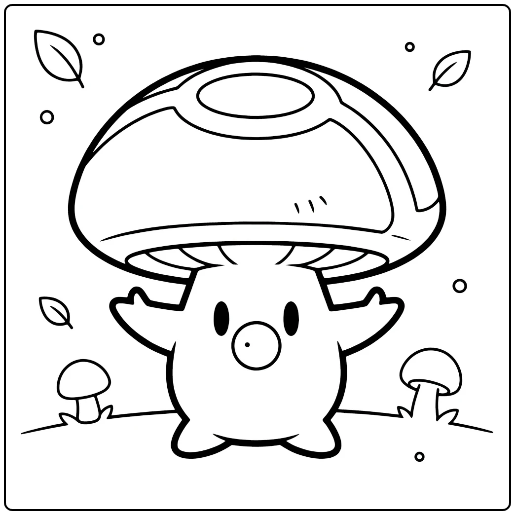 Happy Foongus with Leaves and Grass coloring page