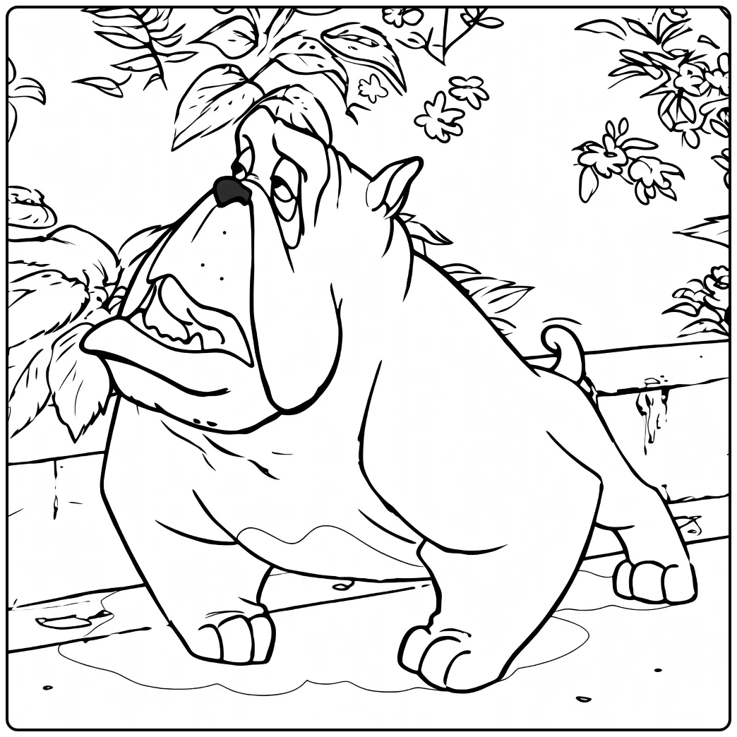 francis Bulldog Tussen the Flowers coloring page