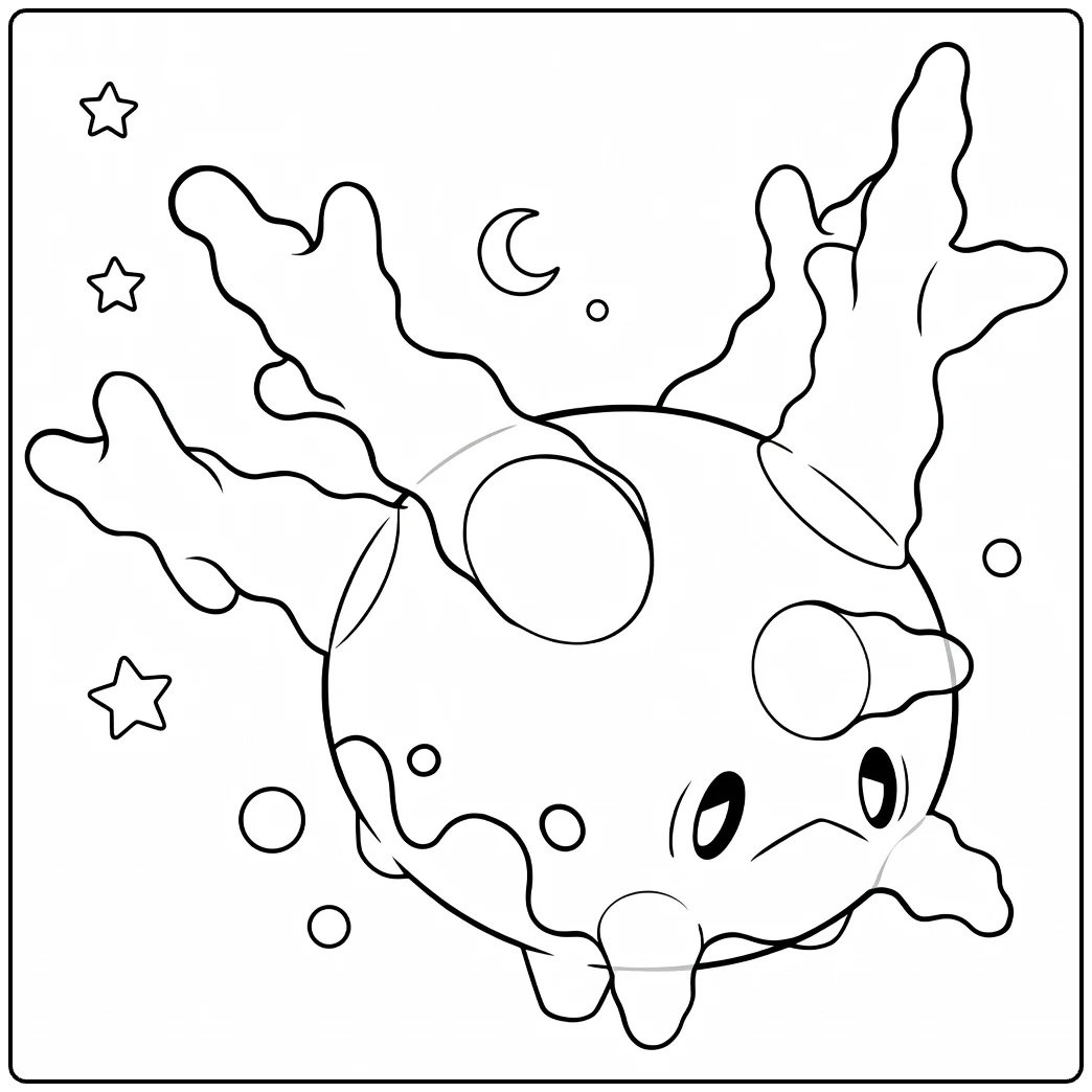 Galarian Corsola Under Moon with Bubbles coloring page