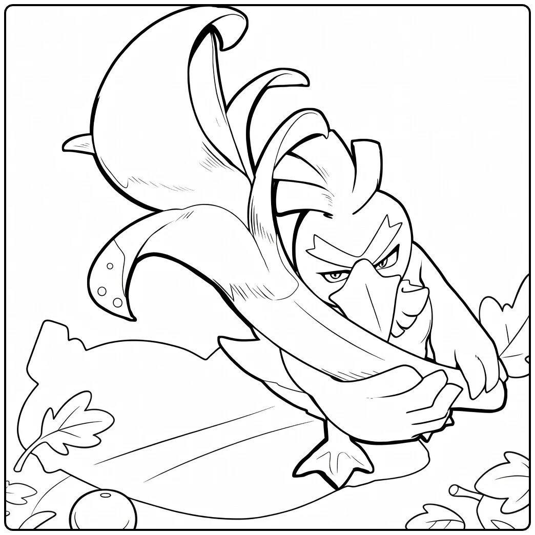 Galarian Farfetchd Action with Leek Sword coloring page