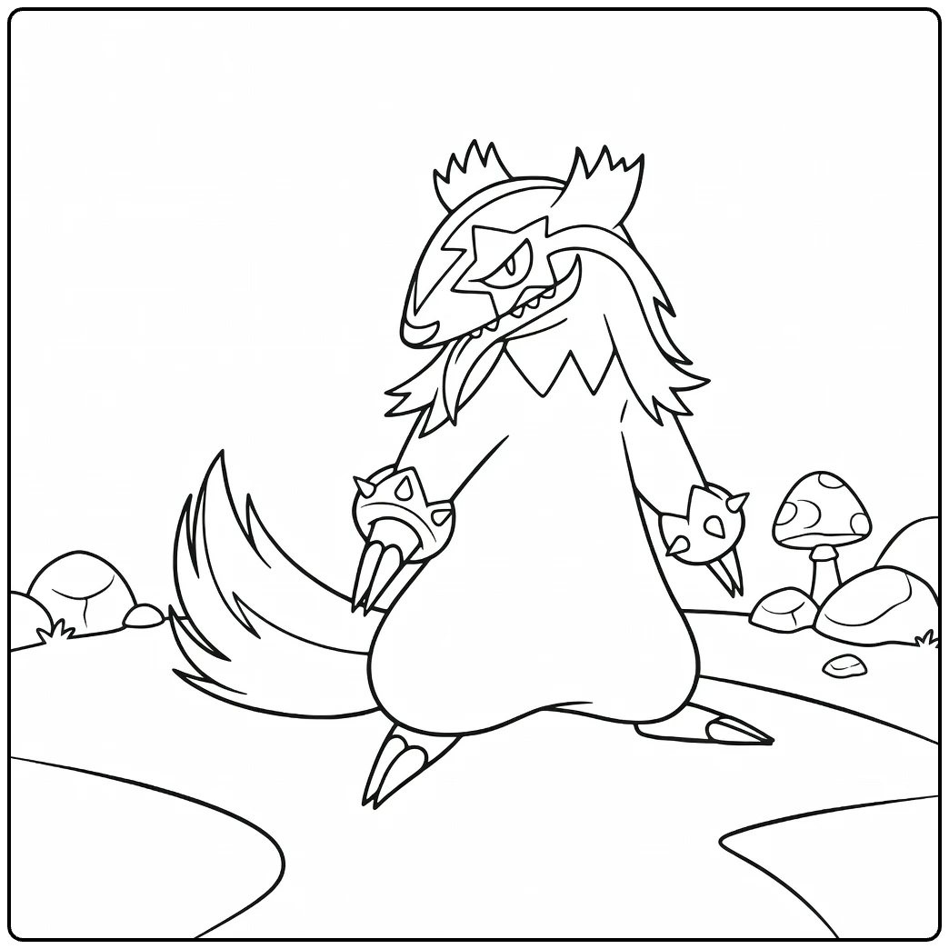 galarian linoone coloring page in action with paddenstoelen