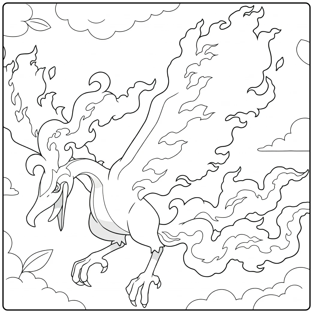 Galarian Moltres in Dynamic Flight Pose coloring page