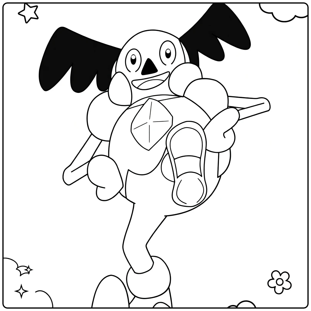 galarian mr mime coloring page with vleugels and dansende kick