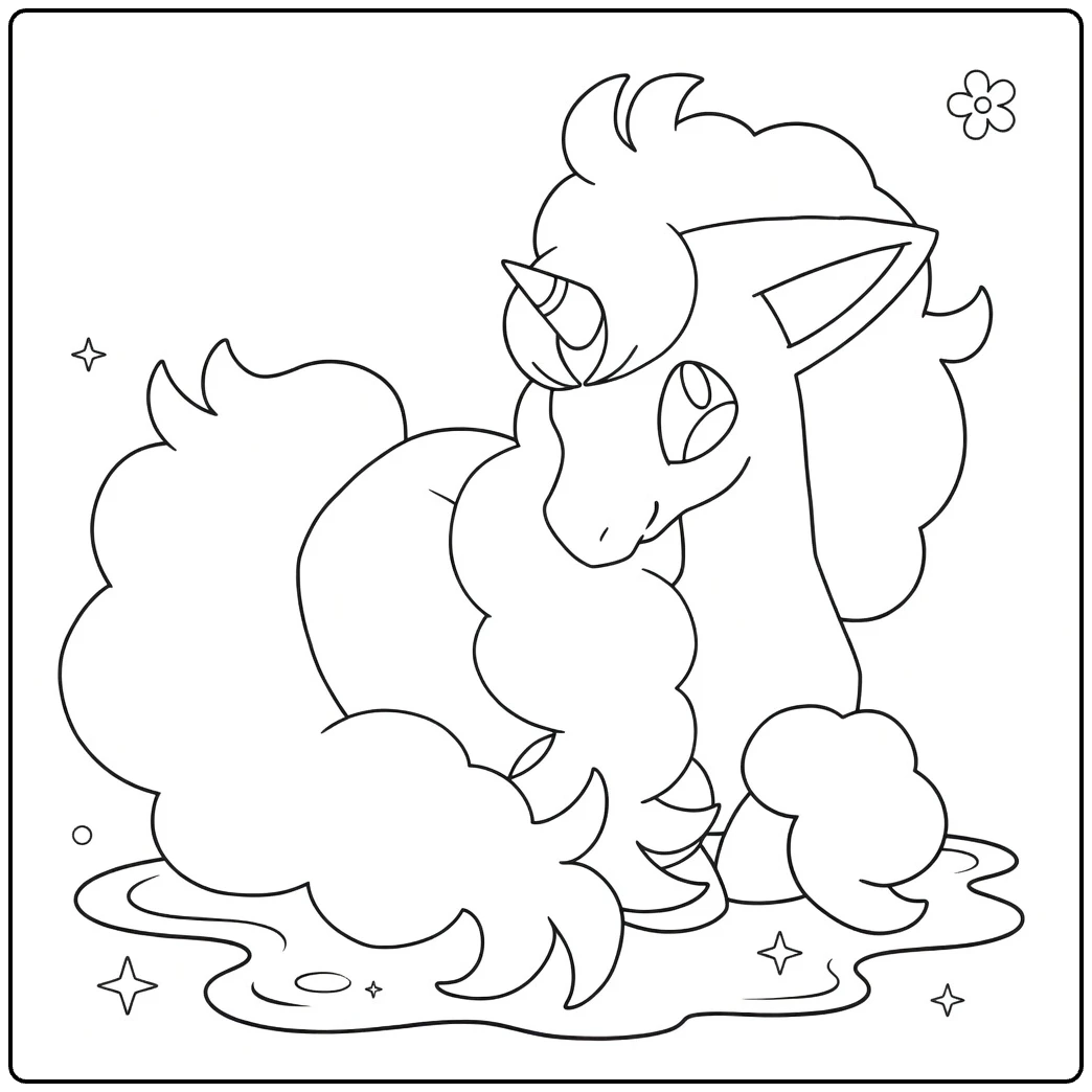 galarian ponyta coloring page with hoorn sterretjes and flower