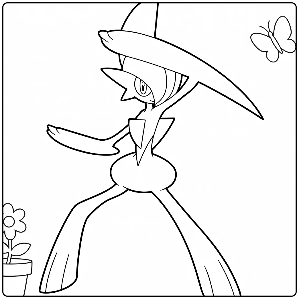 Gallade Tough Pokemon with Butterfly and Flower coloring page
