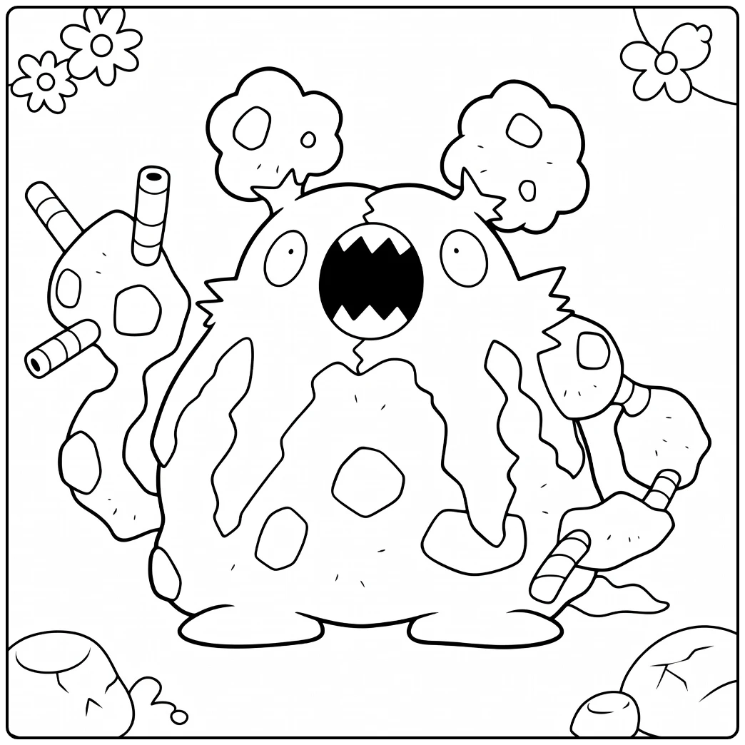 Garbodor Cotton Candy and Flowers coloring page