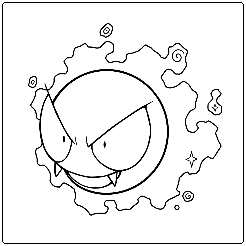 Gastly Funny Fierce Gas Ghost Pokemon coloring page