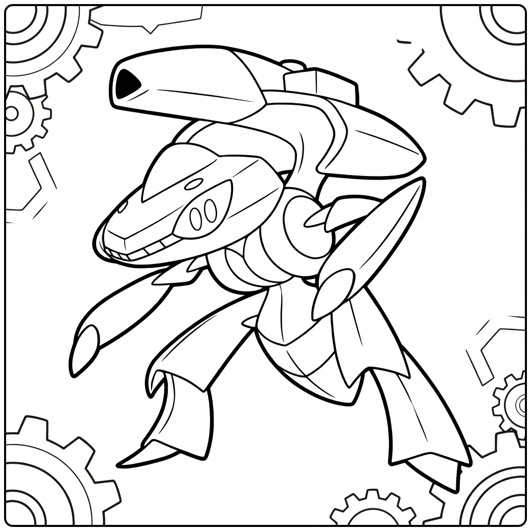 Genesect Tough Robot Pokemon in Action coloring page