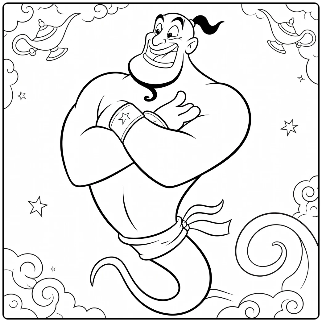 Smiling Genie with Swirling Tail and Goatee coloring page