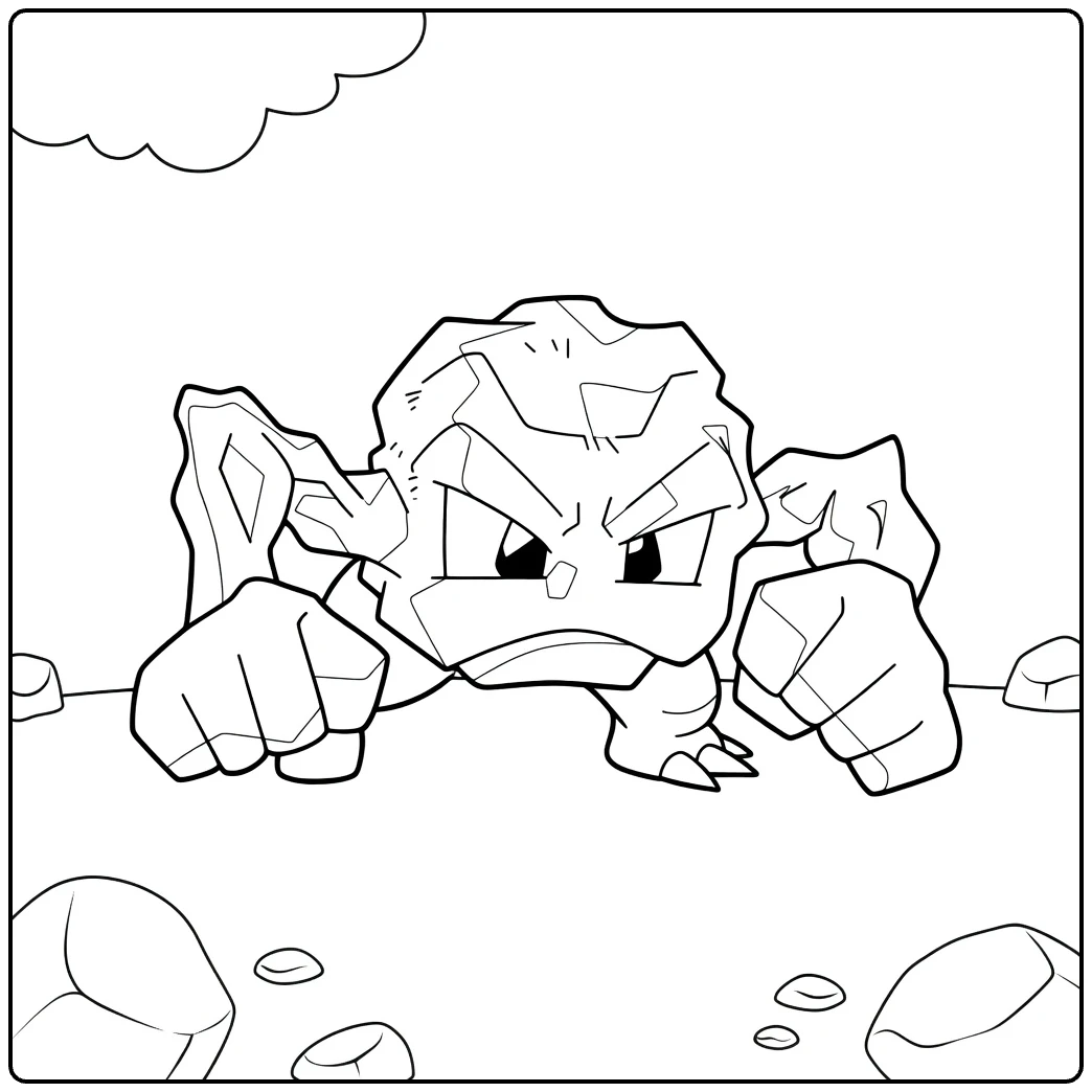 Geodude in Aggressive Battle Pose coloring page