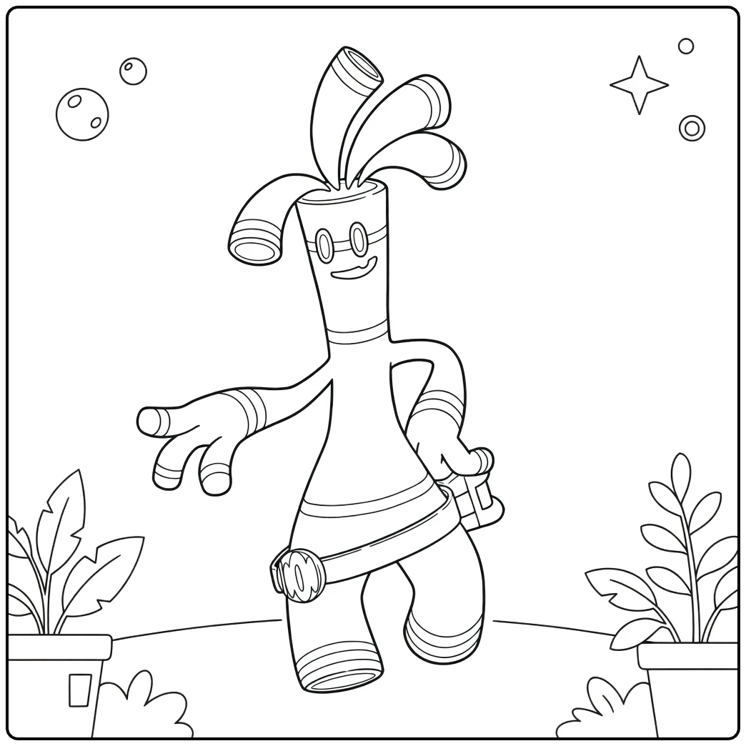 Gholdengo in Dynamic Pose with Bubbles coloring page