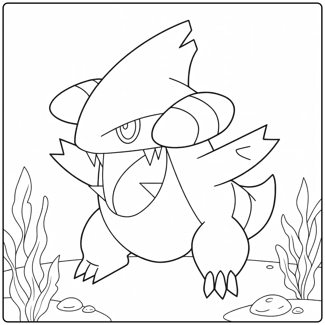 gible coloring page underwater adventure with rocks