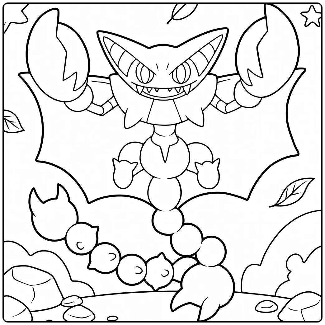 Gliscor in Action with Wings and Autumn Leaves coloring page