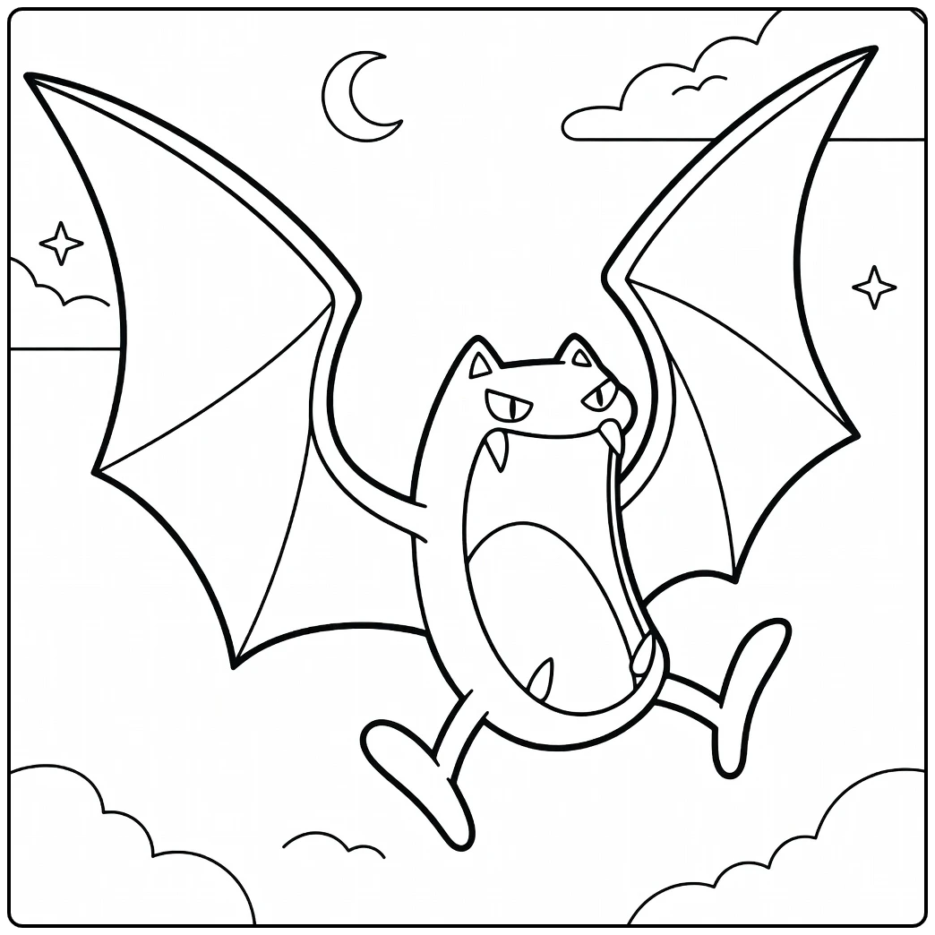 Golbat Moon Stars and Clouds coloring page