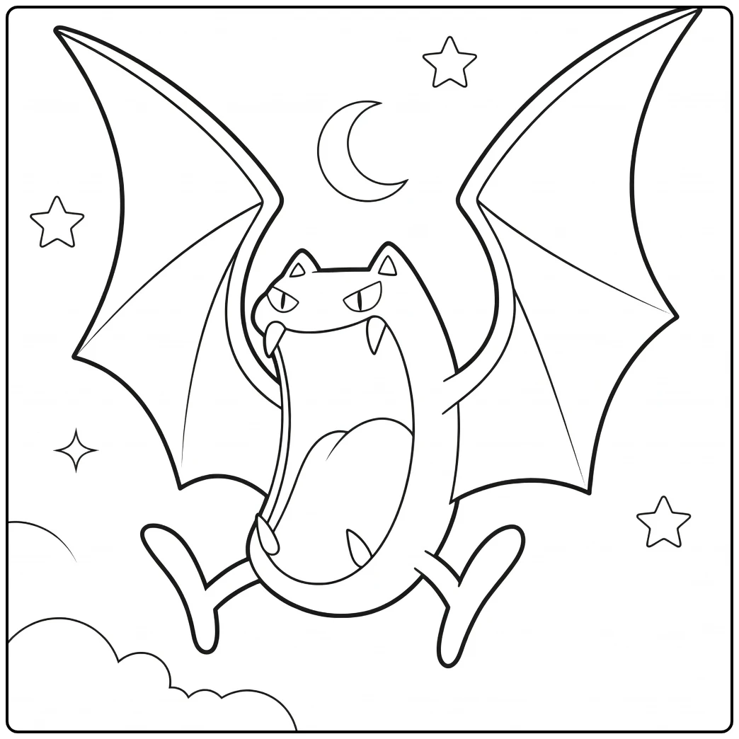 Golbat Under Stars and Moon coloring page