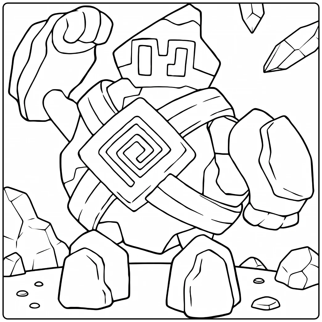 Golett Pokemon Golem with Rocks and Flying Crystals coloring page