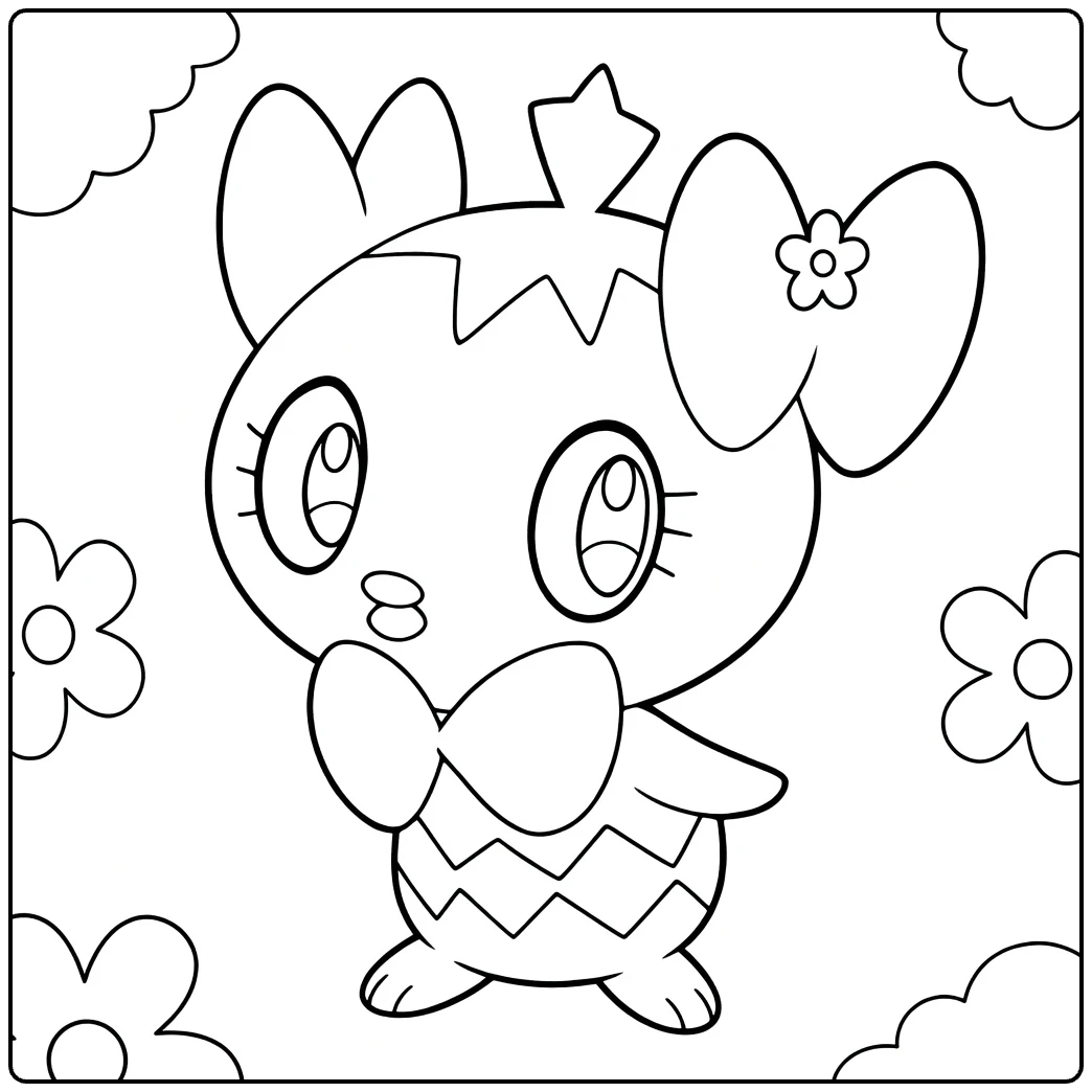 gothita coloring page with clouds star and flowers