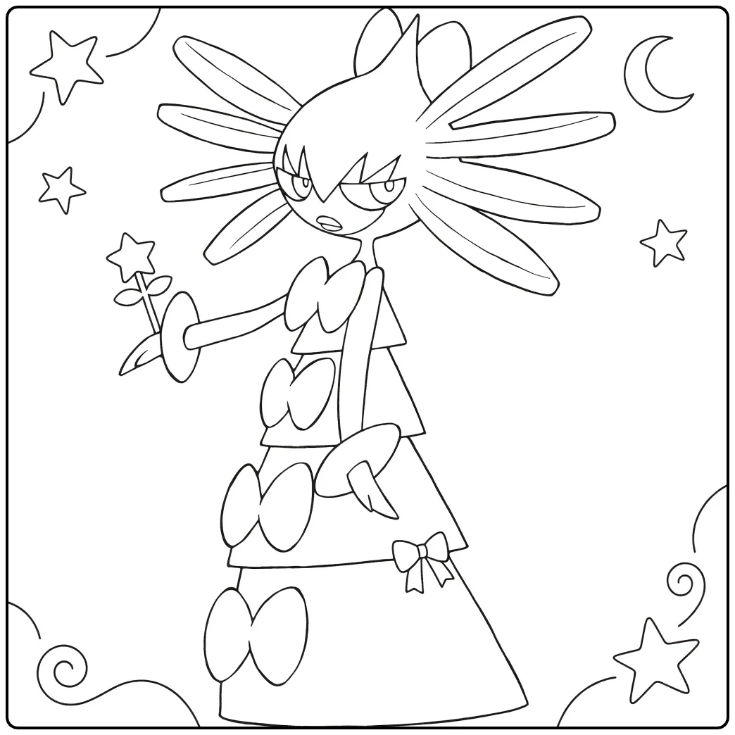 gothitelle coloring page in magische nachtsetting
