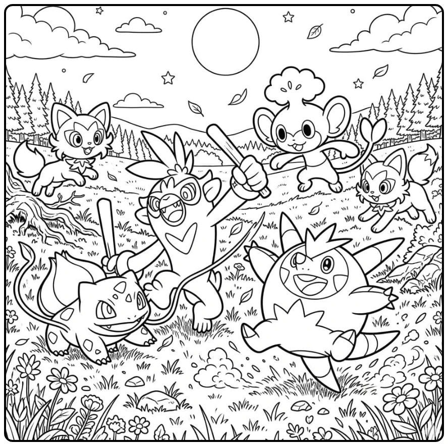 printable Grass Pokemon coloring page for children