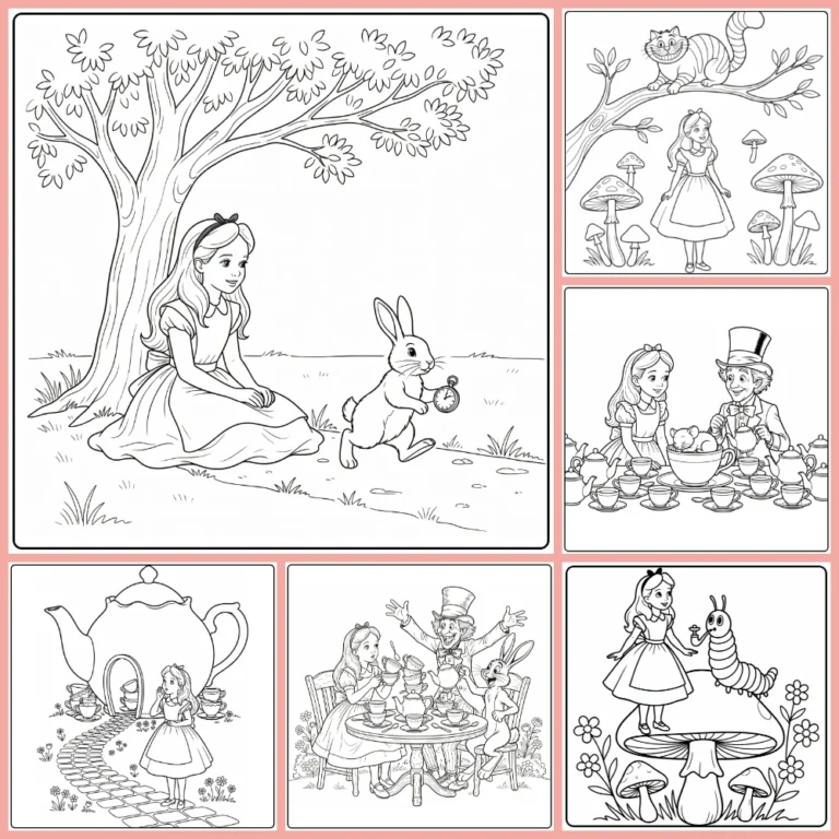 alice in wonderland coloring page collection cover image