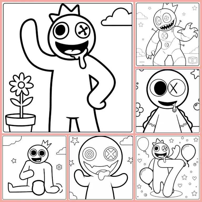 Blue Rainbow Friends coloring page collection preview with the crowned monster
