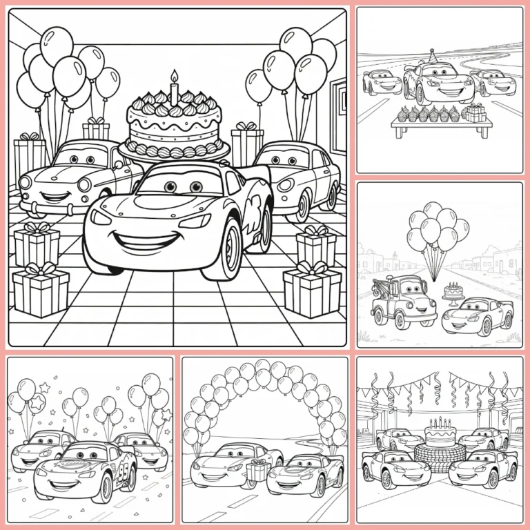 cars birthday coloring page collection cover image