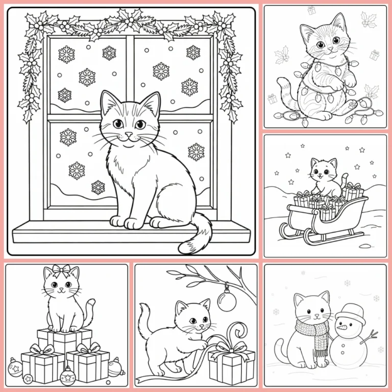 Christmas kitten coloring page collection cover image