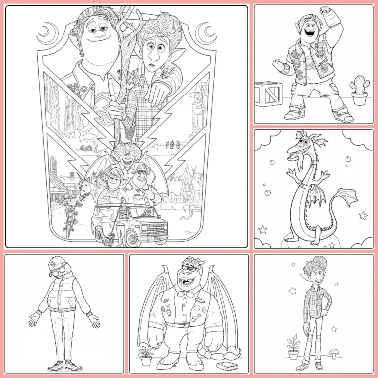 Onward coloring page collection preview with fantasy characters