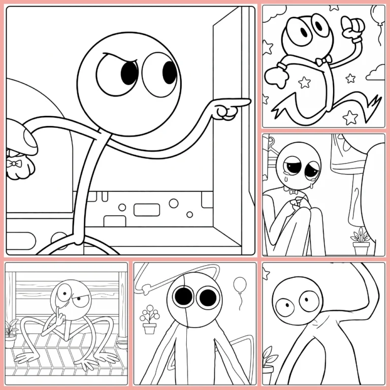 Purple Rainbow Friends coloring page collection preview with playful characters