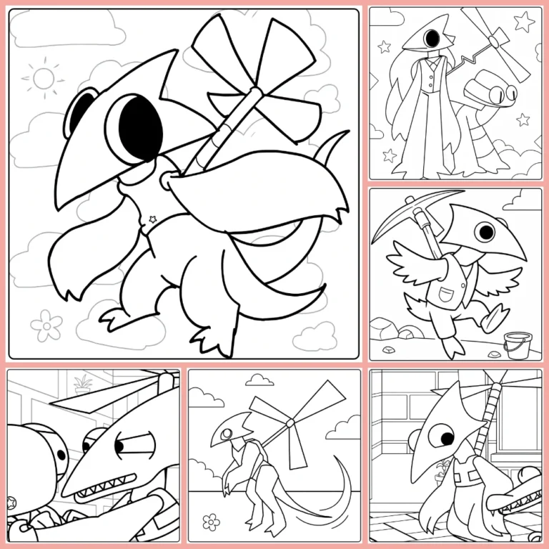 Yellow Rainbow Friends coloring page collection preview with the bird character