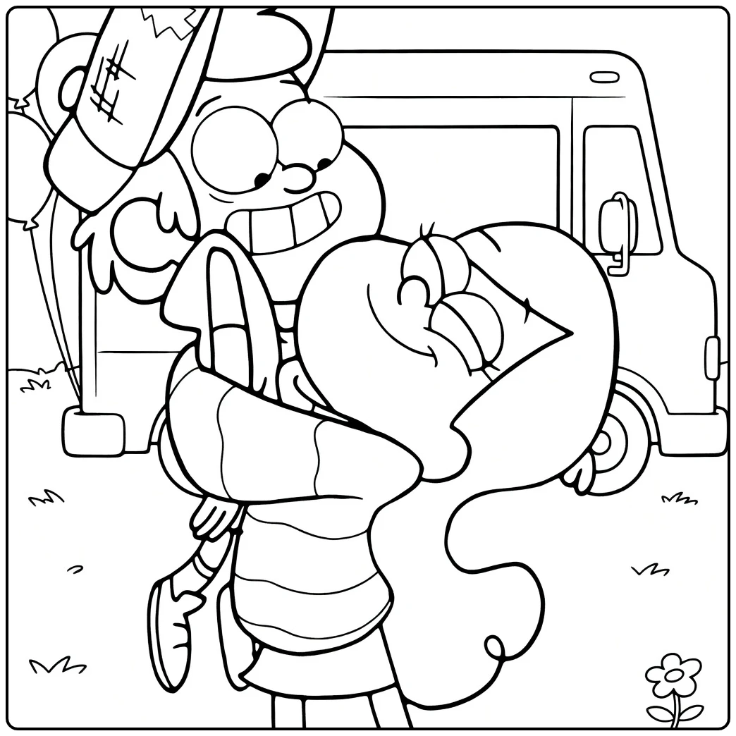 gravity Falls Dipper and Mabel in Omhelzing coloring page