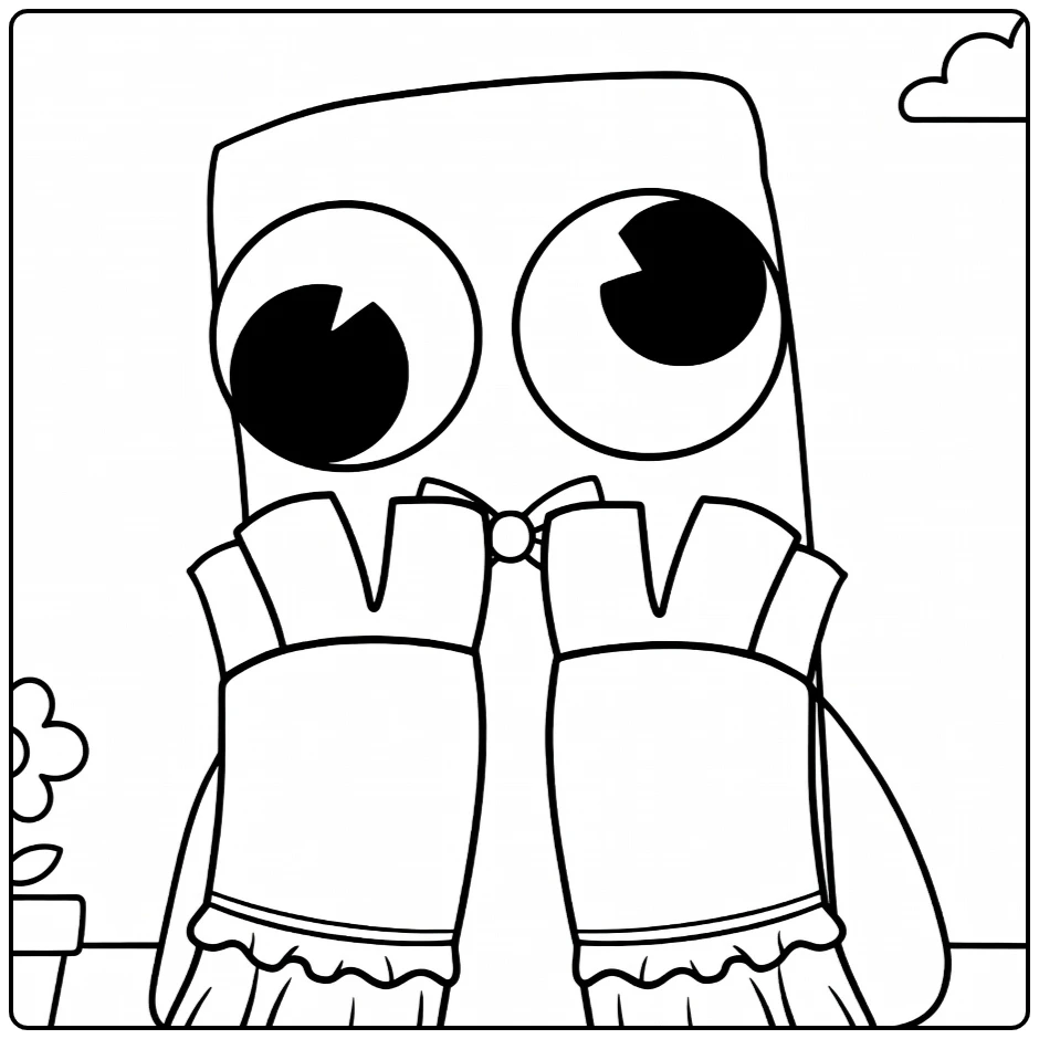 Green Rainbow Friends coloring page featuring a cute portrait with flowers